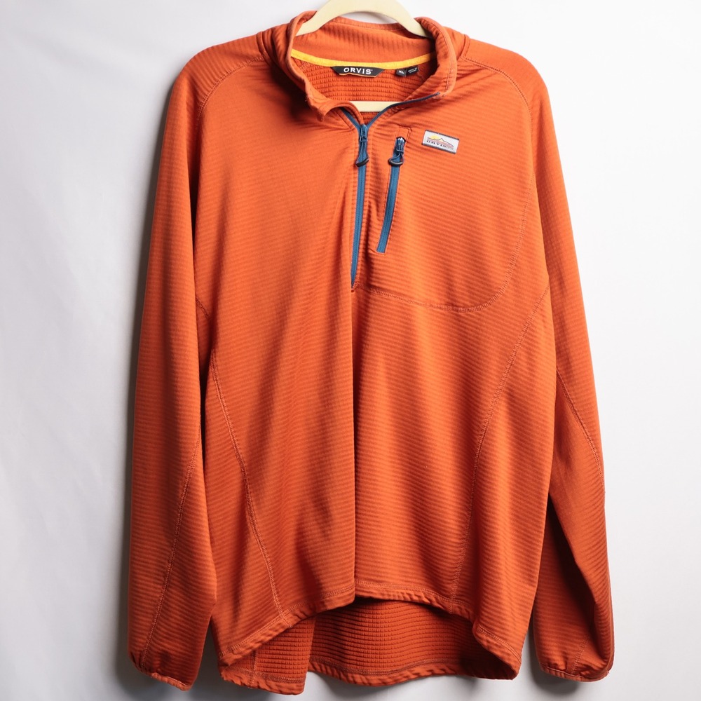 Orvis Mens XL Burnt Orange Quarter Zip Grid Fleece Pullover 2YNJ AD9